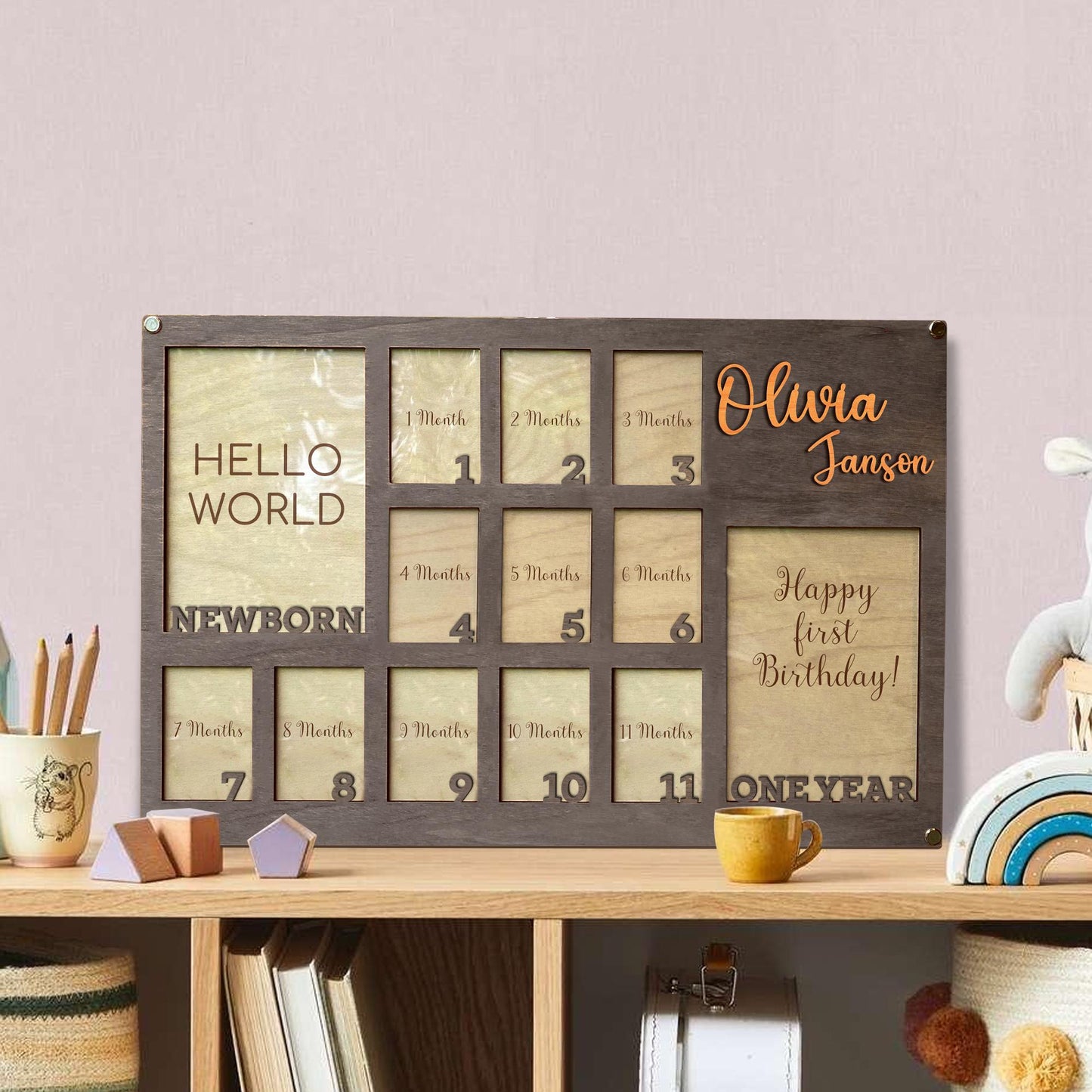Custom Baby First Year Picture Frame, Newborn To One Year Photo Frame, Baby Picture Frame, Monthly Baby Photo Frame Baby Newborn Photo Frame