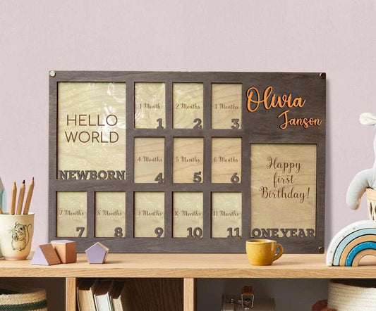 Baby First Year Picture Frame, Newborn To One Year Photo Frame, Baby Picture Frame, Monthly Milestone Baby Picture Frame Newborn Photo Frame
