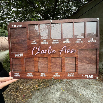 Baby First Year Photo Frame, Personalized Newborn To One Year Photo Frame, Baby Picture Frame, Baby Monthly Photo Frame, Baby Photo Frame