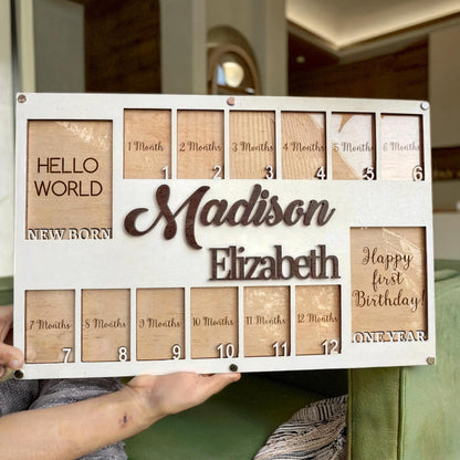 Personalized Baby First Year Photo Board, Baby Picture Frame, Newborn To One Year Photo Frame, Monthly Baby Photo Frame, New Baby Gift