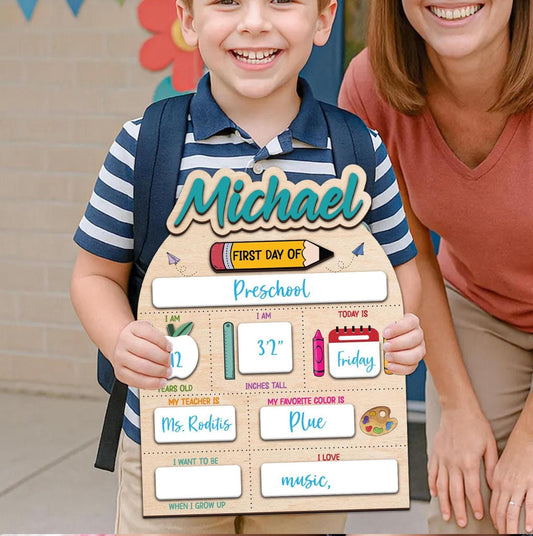 Customized First Day Of School Sign, Custom Back To School Board With Name, 1st Day Of School Sign, Reusable Photo Prop Back To School Sign