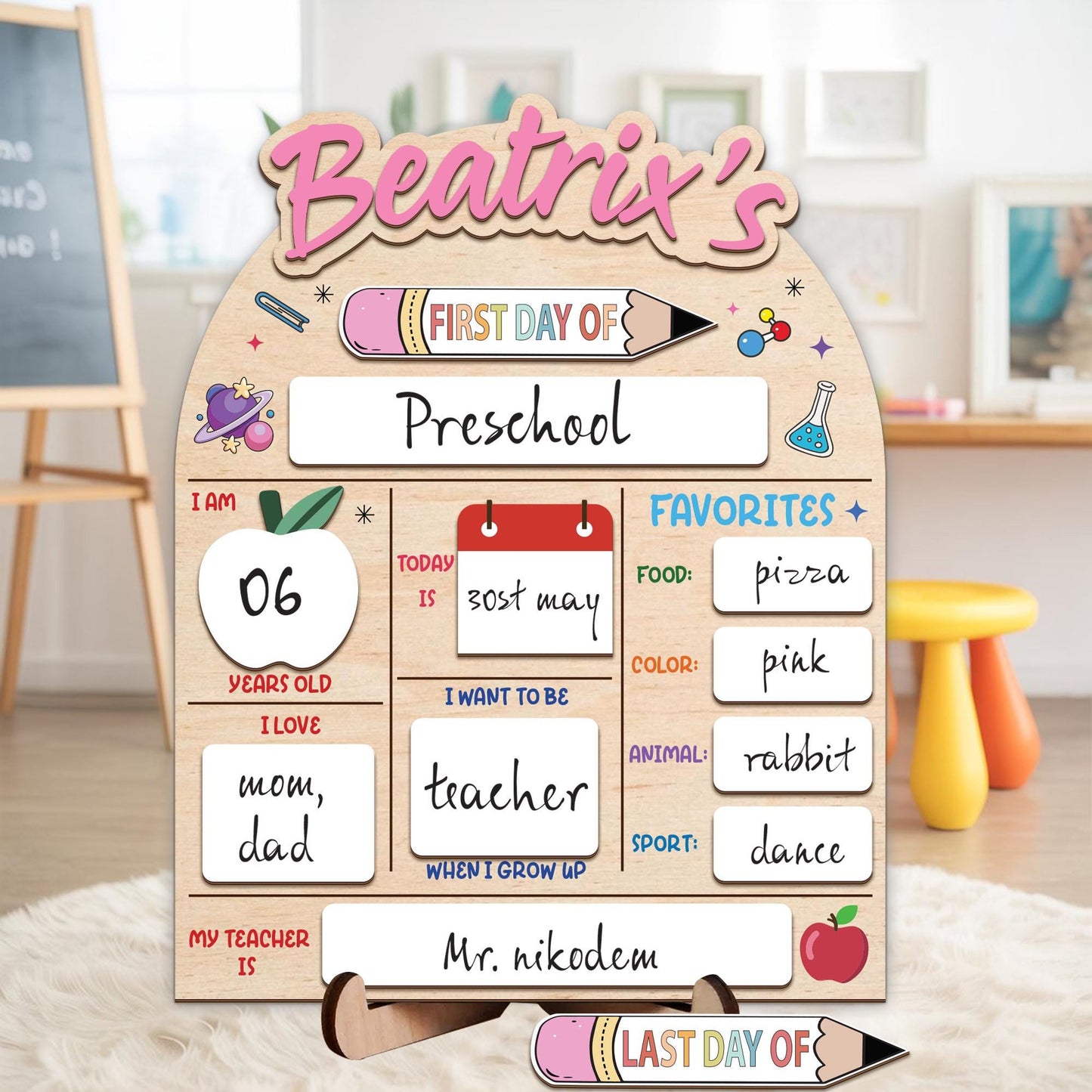 Custom 1st Day Of School Board, Custom First Day Of School Sign, Back To School Sign For Kids, First Day Of Kinder Pre K Sign, Student Gifts