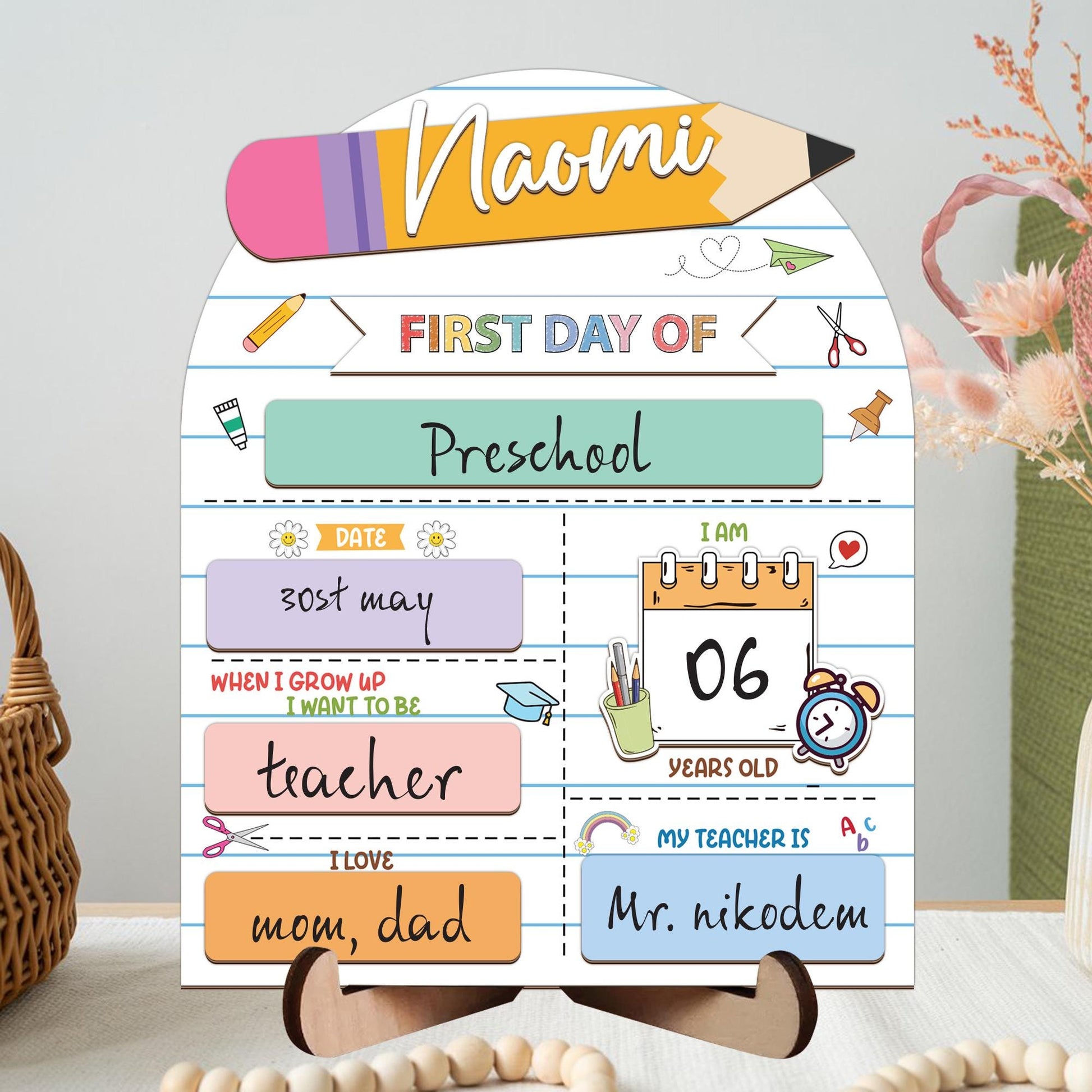 Personalized First Day Of School Sign, First & Last Day Of School Sign For Photo Prop, Custom Reusable Wooden School Board Gift For Student