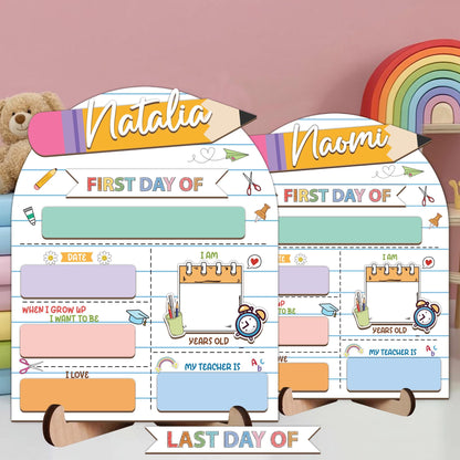 Personalized First Day Of School Sign, First & Last Day Of School Sign For Photo Prop, Custom Reusable Wooden School Board Gift For Student