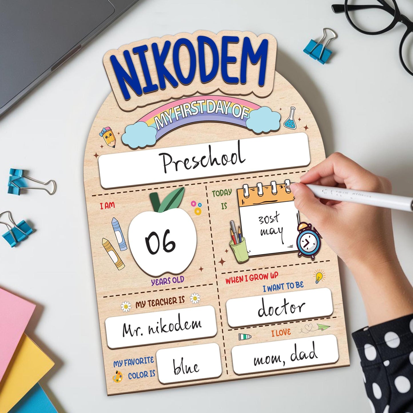Personalized First & Last Day Of School Sign, 1st Day Of School Signs, Back To School Sign For Photos, Custom Name 1st Day Of School Board