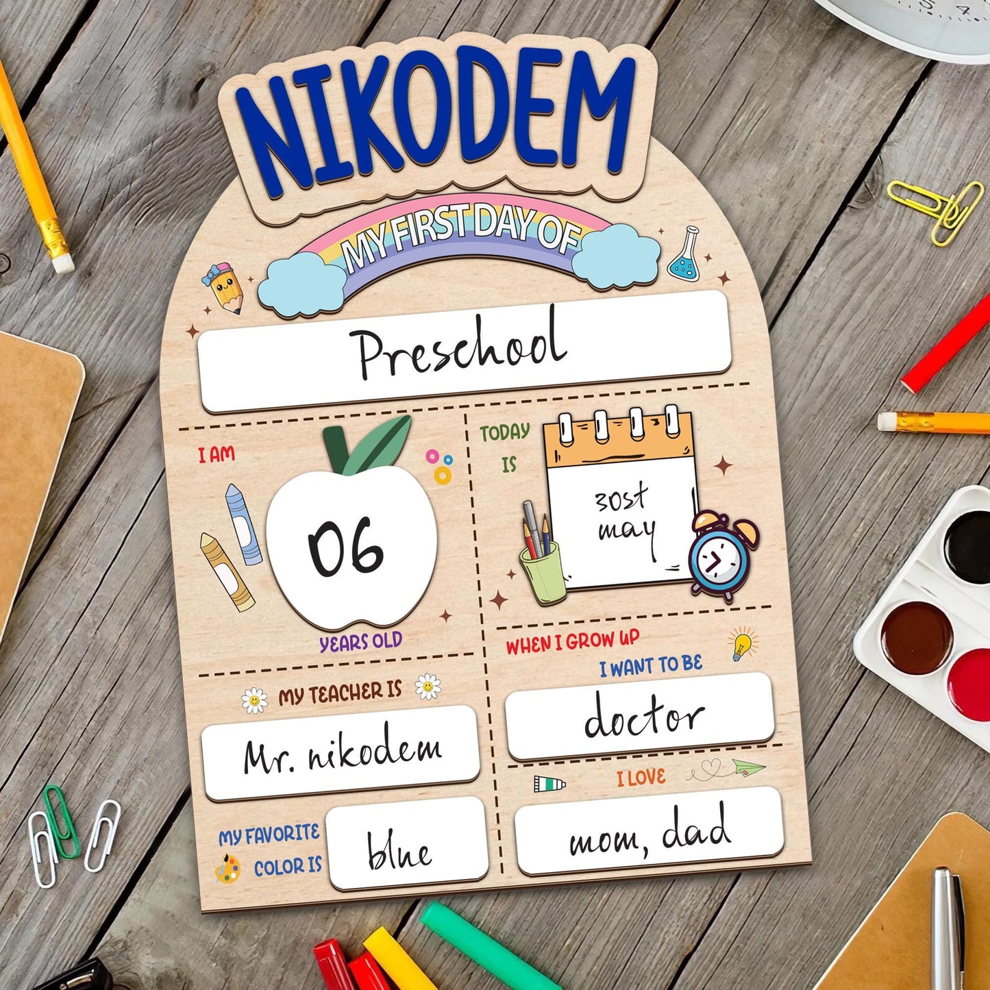 Personalized First & Last Day Of School Sign, 1st Day Of School Signs, Back To School Sign For Photos, Custom Name 1st Day Of School Board